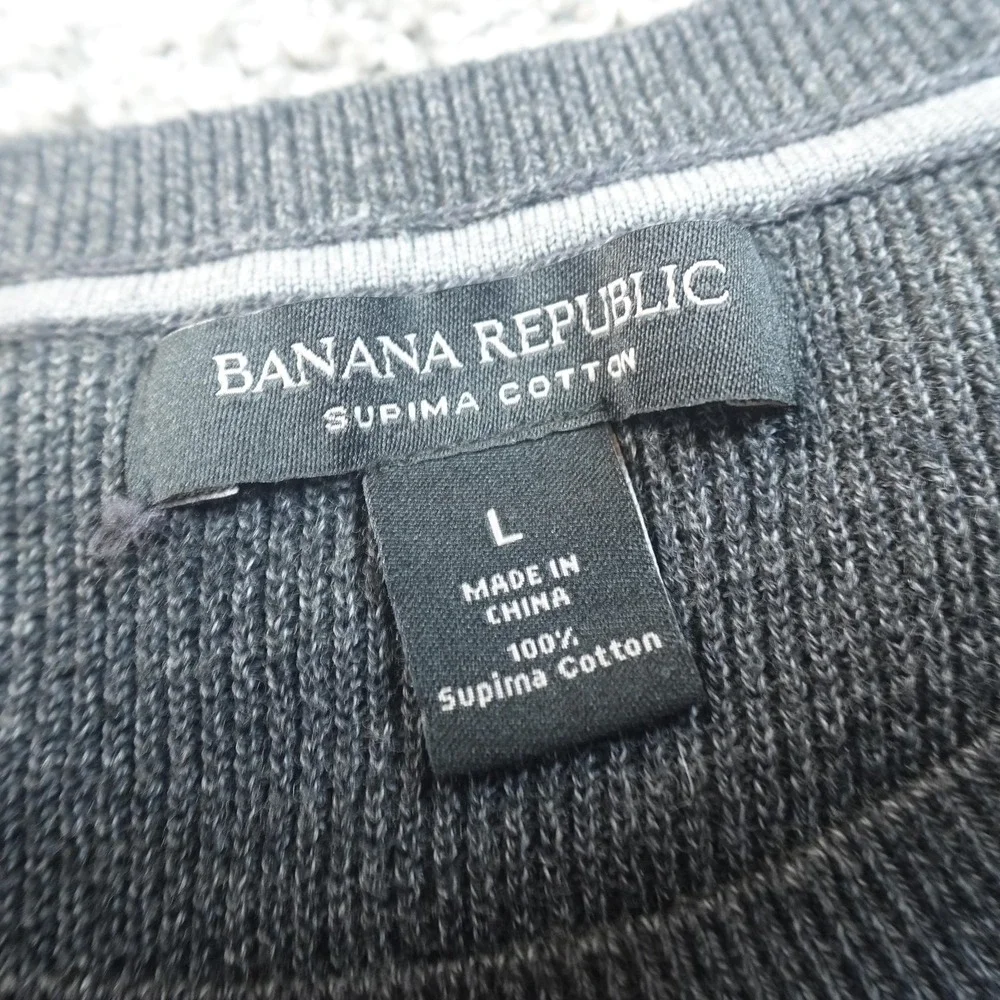 Banana Republic Sweater Mens L Gray Waffle Knit Thermal Pullover Crewneck Casual